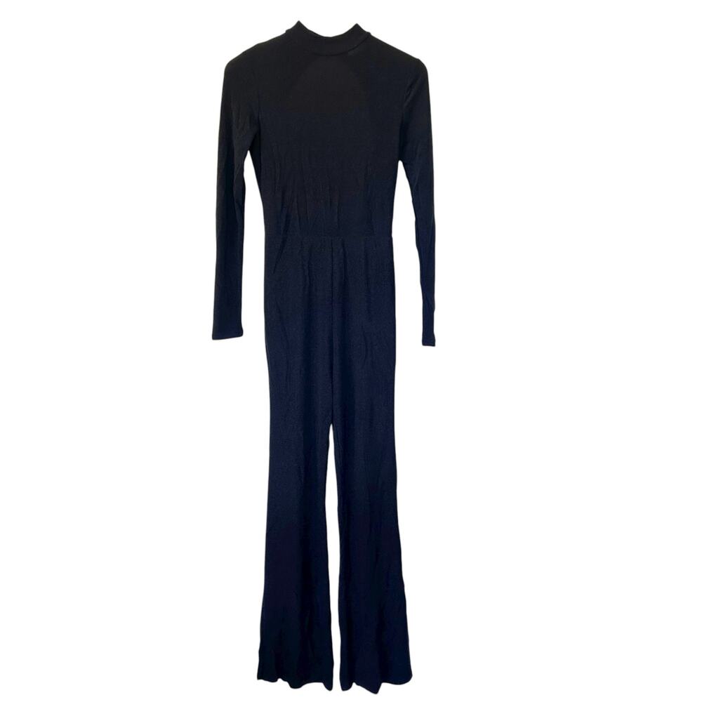 Superdown Black Sparkly Long Sleeve Flare Jumpsuit Sz M
